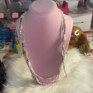Pink and White Beaded Shell Necklace